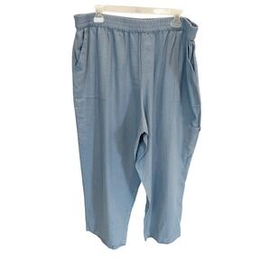 Susan Graver Pure Blue Linen Blend Cargo Crop Pants Womens 1X Coastal Lagenlook